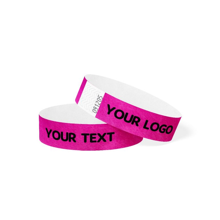 Bratari de identificare Tyvek personalizat Negru - Roz fluorescent