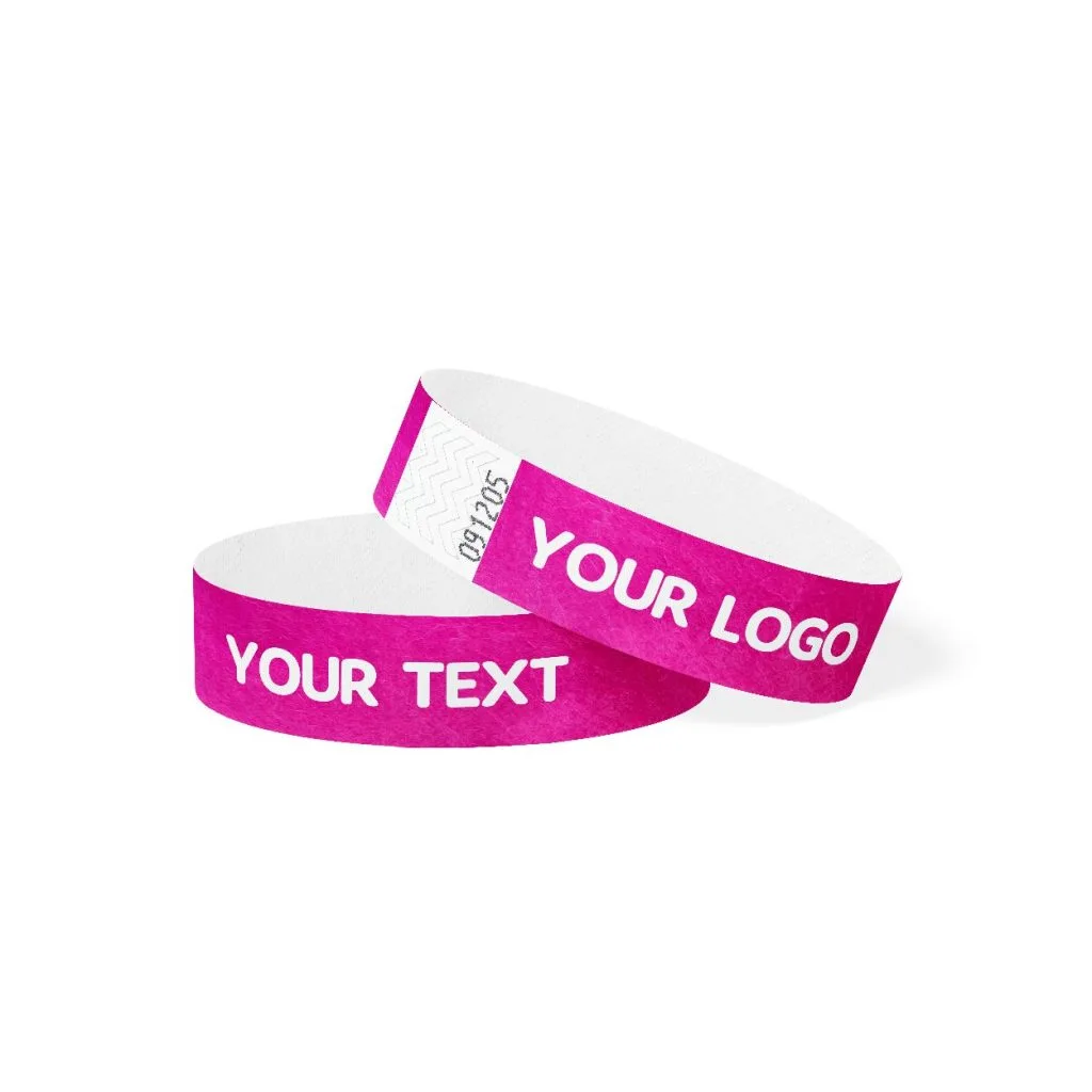 Bratari de identificare Tyvek personalizat Alb - Roz fluorescent